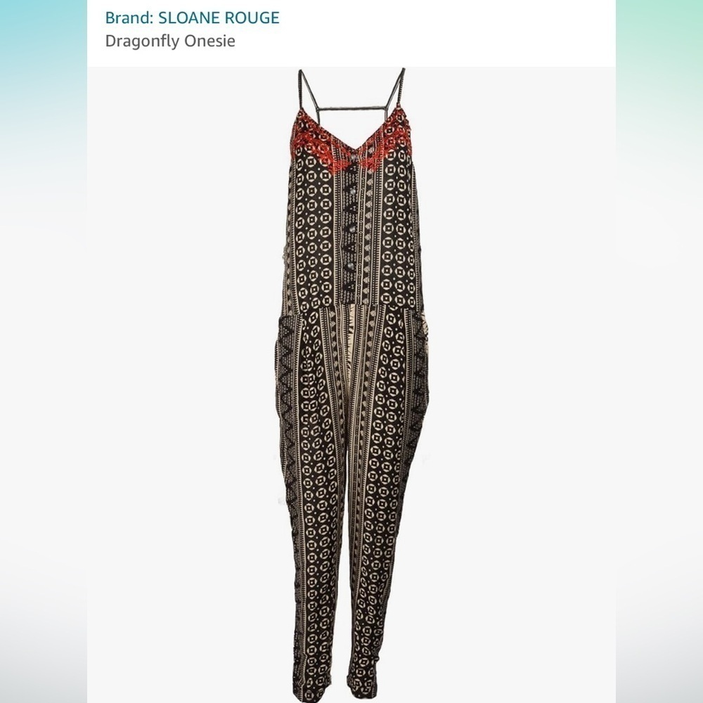 SLOAN ROUGE dragonfly onesie Boho multi patter summer V neck jumpsuit size  M